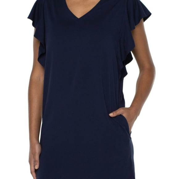 Liverpool Flutter Sleeve Dress In Cosmic Navy S - Picture 3 of 10